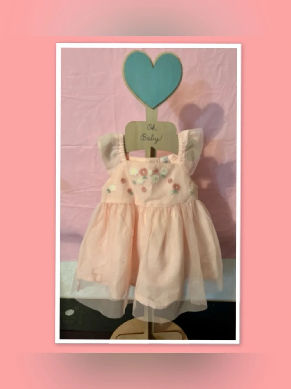Carter's Infant Pale Pink Floral Embroidered Tulle Dress ~ Size 6 Months